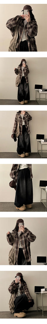Flex waist string two-pin tuck snap wide denim pants