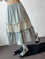 Andy Plaid Tiered Layered Maxi Skirt 2color