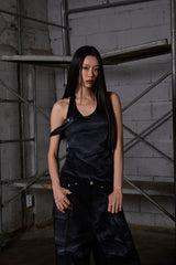 Dirty Washed Layered Halter Neck - Black