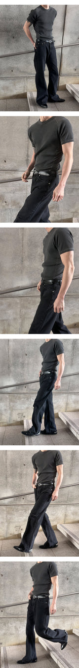 [MUSCLE FIT] Pigment mesh golgi half knit t-shirts(4color)