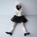 【MADE】winter frill hood zip-up, cream ivory