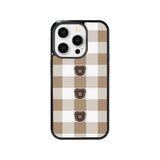 【MADE】Teddy button Check_Brown iPhone case [Glossy Glass/Basic] ｜Acrylic attachment case