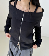 OFF-SHOULDER + 2-WAY ZIP-UP💛🤍🖤 - 2 COLORS