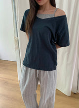 ハボイルルーズフィットVネックスラブ半袖Tシャツ