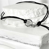 Leather string lettering necklace_black