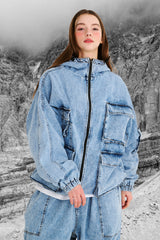DSXBS WAX REAL DENIM 5 POCKET HOODED JACKET VINTAGE BLUE