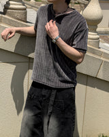 Boel Velour Ribbed Henley Short Sleeve