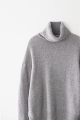 Kid mohair turtle neck knit (Grey)