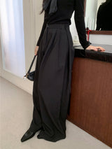 Grace Two-Tuck Button Wide Long Slacks
