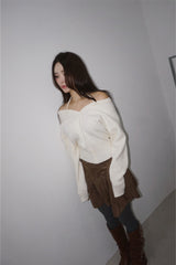 halter strap off-shoulder V-neck knitwear