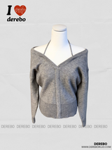 halter strap off-shoulder V-neck knitwear