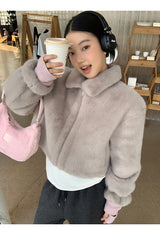 Mink collar short zip-up fur jumper jacket