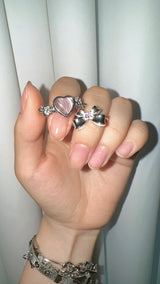 Pink heart angel ring