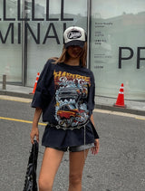 ヴィンテージカーウォッシュプリントルーズ半袖Tシャツ