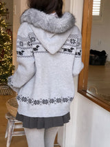 Nordic Fur Hood Knit Zip-up (2color)