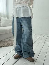 Side rivet wide denim pants(3color)