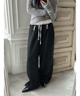 [Unisex] レイヤードベルトストライプバンドパンツ(2color)