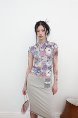 [香] Qipao Floral Top (Brown)