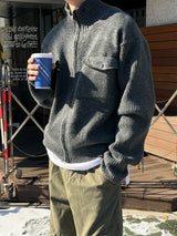 Two pocket high neck knit zip up(2color)