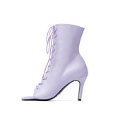 Square Lace-Up Open Toe Heel(Purple)