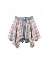 Natti Layered Check Denim Short Pants PinkBlue