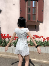 More Ribbon Eyelet Lace White Mini Dress 