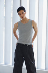 High ribbed logo sleeveless(Gray)