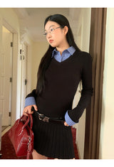 shirt black V-neck flare dress