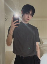 Week Diagonal Cut Half-Neck Short Sleeve Knit