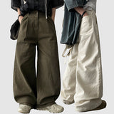 Tiller back banding spandex tight pintuck pleated cotton wide pants
