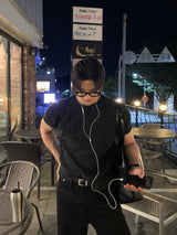 Look ラベンステッチクロップマッスルフィットショートスリーブニット
