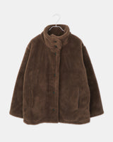 Haking High-Neck Button Sherpa Fur Loose-Fit Jumper