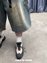 No.0769 washing wide 7 denim SHORTS