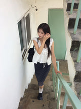 Conse Chiffon Check Midi Skirt