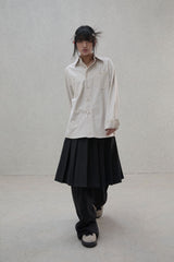 Lettering sleeve striped shirt - Beige