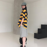 Was Bubble Gum Stripe Collar Short Sleeve T-shirt