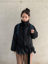 Rimlo Belt Double Button High Neck Coat