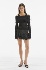 レースオフショルダーレイヤートップ /  BLACK
