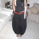 Ribbon back pocket wide balloon pants