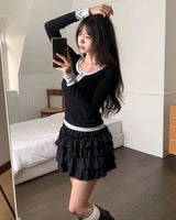 キヴィレースフリルティアードキュロットミニスカート
