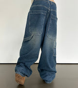 (UNISEX) バルーンデニムワイド BANDING-DETAIL HIP LOOSE BOXY オーバーサイズローライズパンツ - 2 COLOR