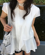 Torchwa Cap Sleeve Hem Frill Chiffon Short Sleeve Blouse 2 Colors