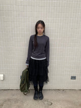 Samen Frill Tulle Banding Midi Skirt