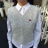 SMALL CHERRY CABLE CROP KNIT VEST - MELANGE GRAY