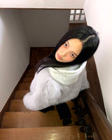 Hoa Color-block Hooded Zip-up Fur Jacket