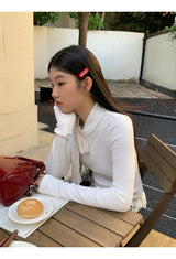 half turtleneck strap lace frill long-sleeve t-shirt