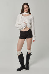 Three-button lace short, Charcoal