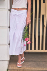 COTTON SHIRRING TIERED SKIRT / WHITE