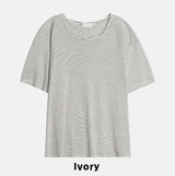 ボニーリネンストライプUネック半袖Tシャツ
