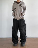 Broken Knit Hooded Zip-Up